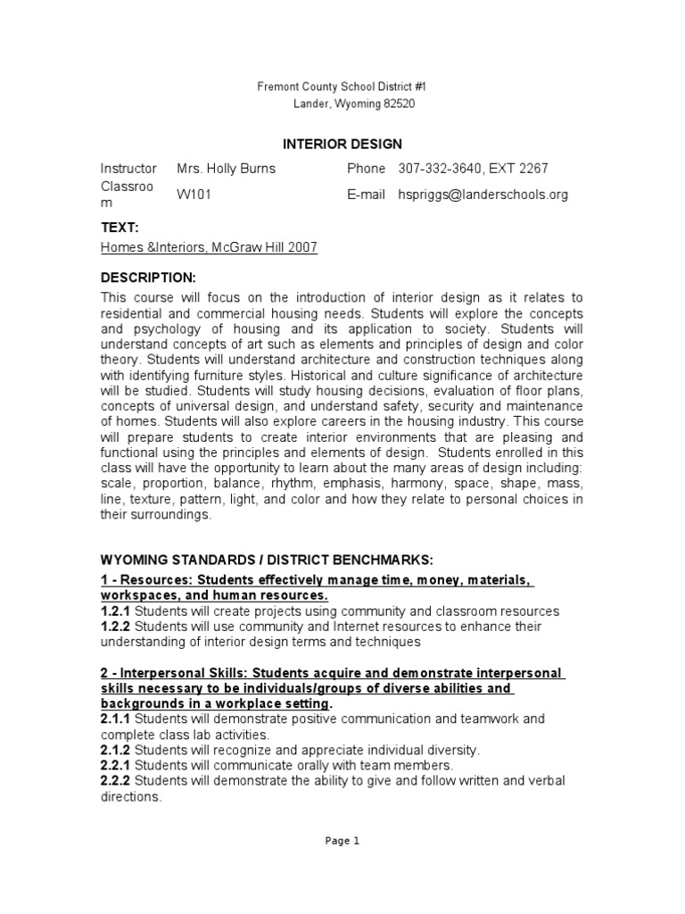 Interior Design Syllabus | Interior Design | Students