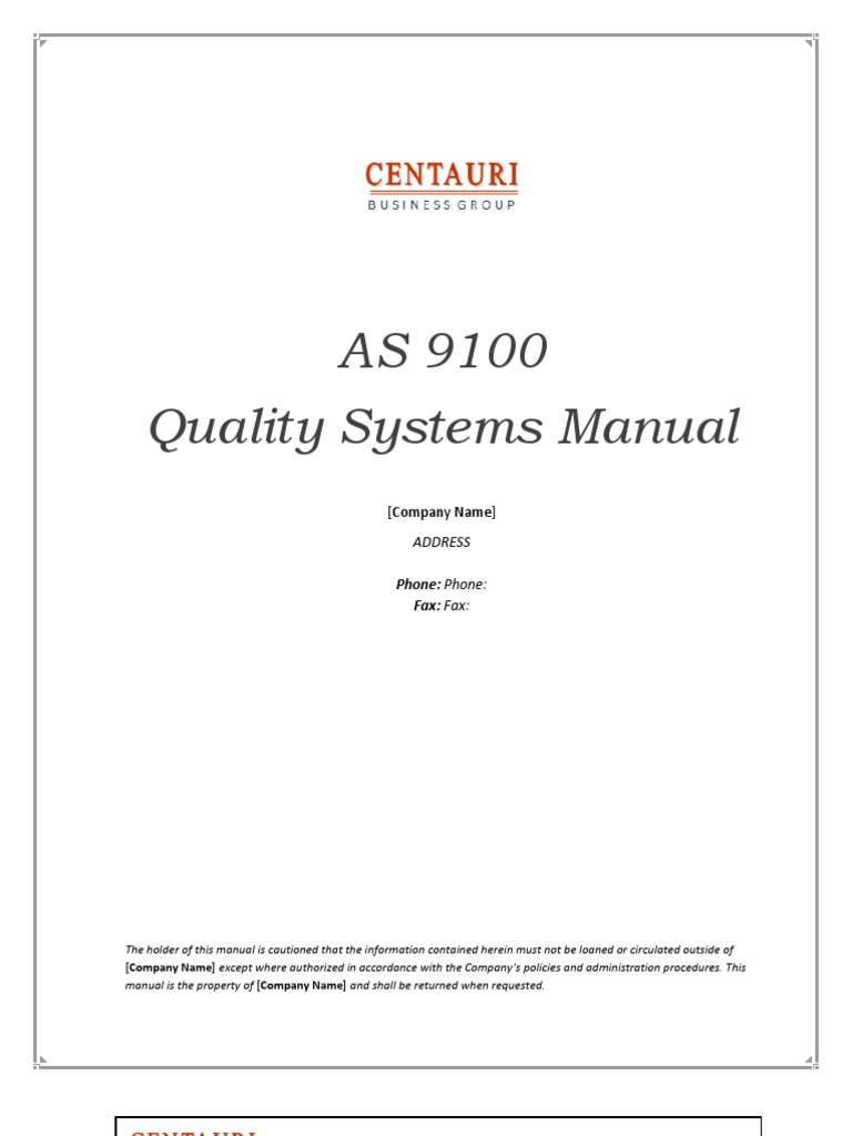 AS 9100 Quality Systems Manual | PDF | Quality Management System | Iso 9000