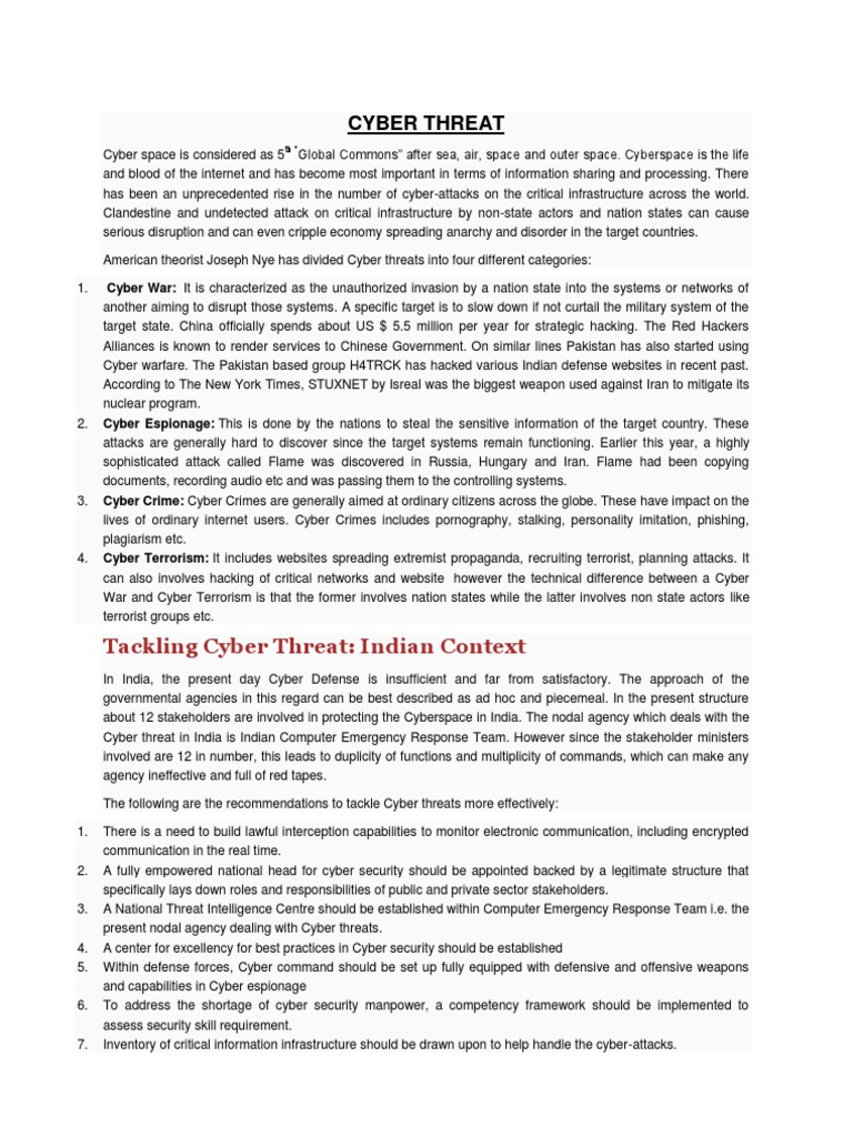 Understanding Cyber Threats and Solutions | PDF | Cyberwarfare | Security
