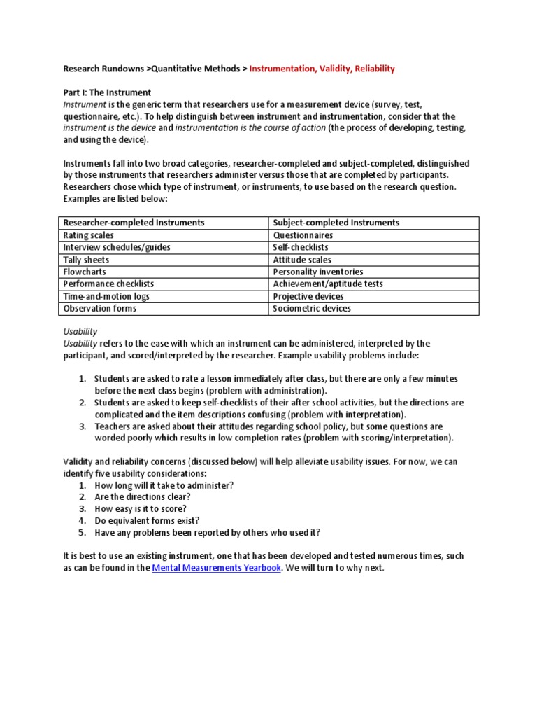 Instrument Validity and Reliability in Research | Validity (Statistics ...