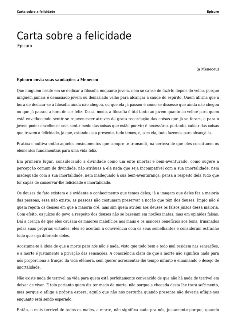 Carta Sobre A Felicidade | PDF