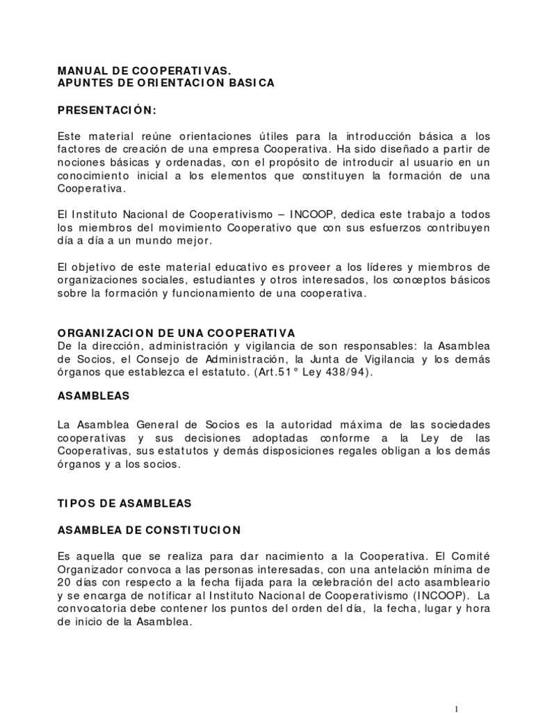 Manual Básico de Cooperativas INCOOP | PDF | Cooperativa | Gobierno