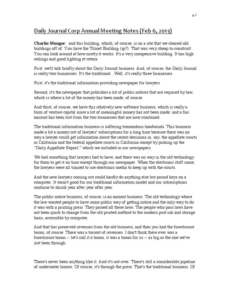 Daily Journal Meeting Detailed Notes From Charlie Munger PDF