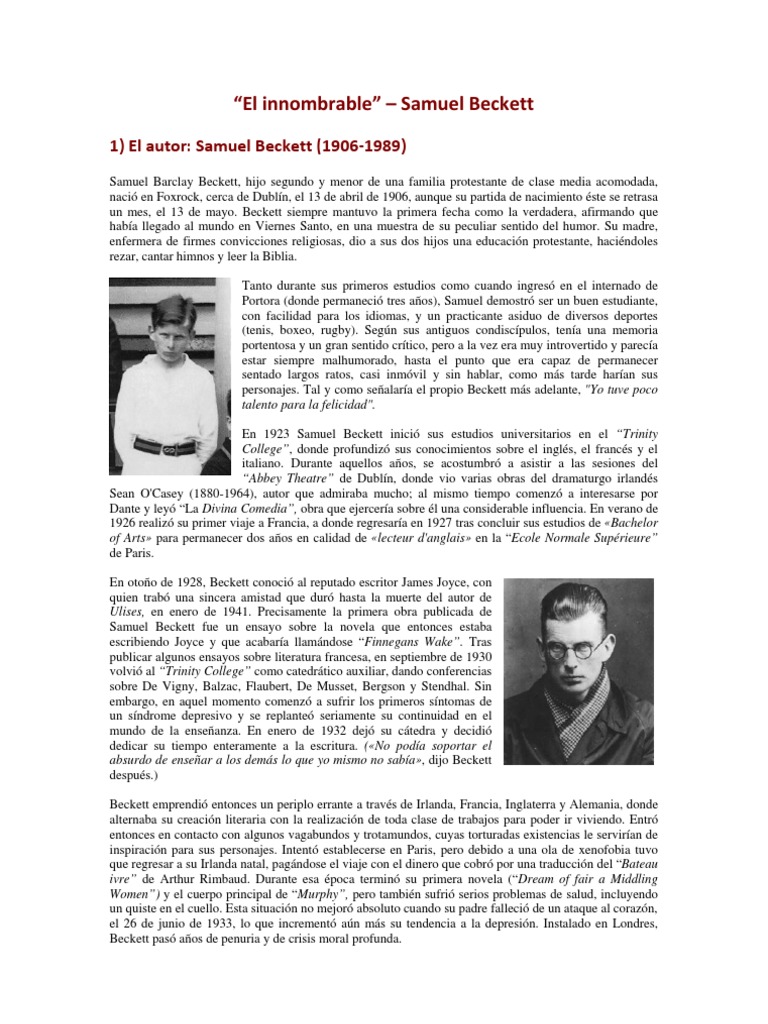 El Innombrable - Samuel Beckett | PDF | Samuel Beckett | James Joyce