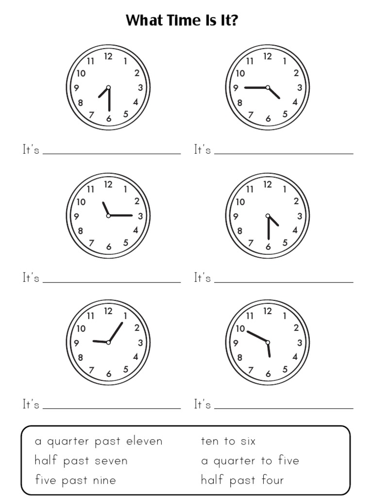 It’s It’s: a quarter past eleven half past seven five past nine ten to