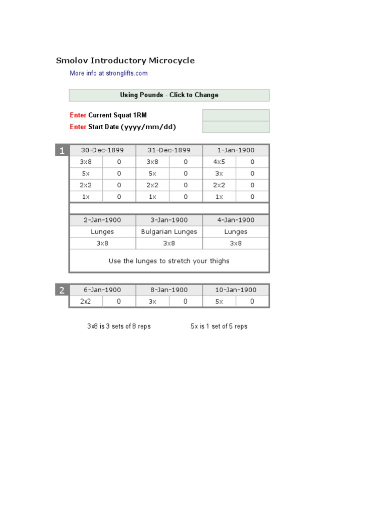Smolov Spreadsheet | PDF | Determinants Of Health | Athletic Sports