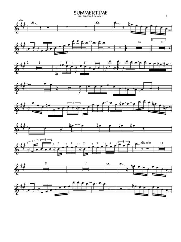 Summertime Alto Sax | PDF | Saxophone | Woodwind Instruments