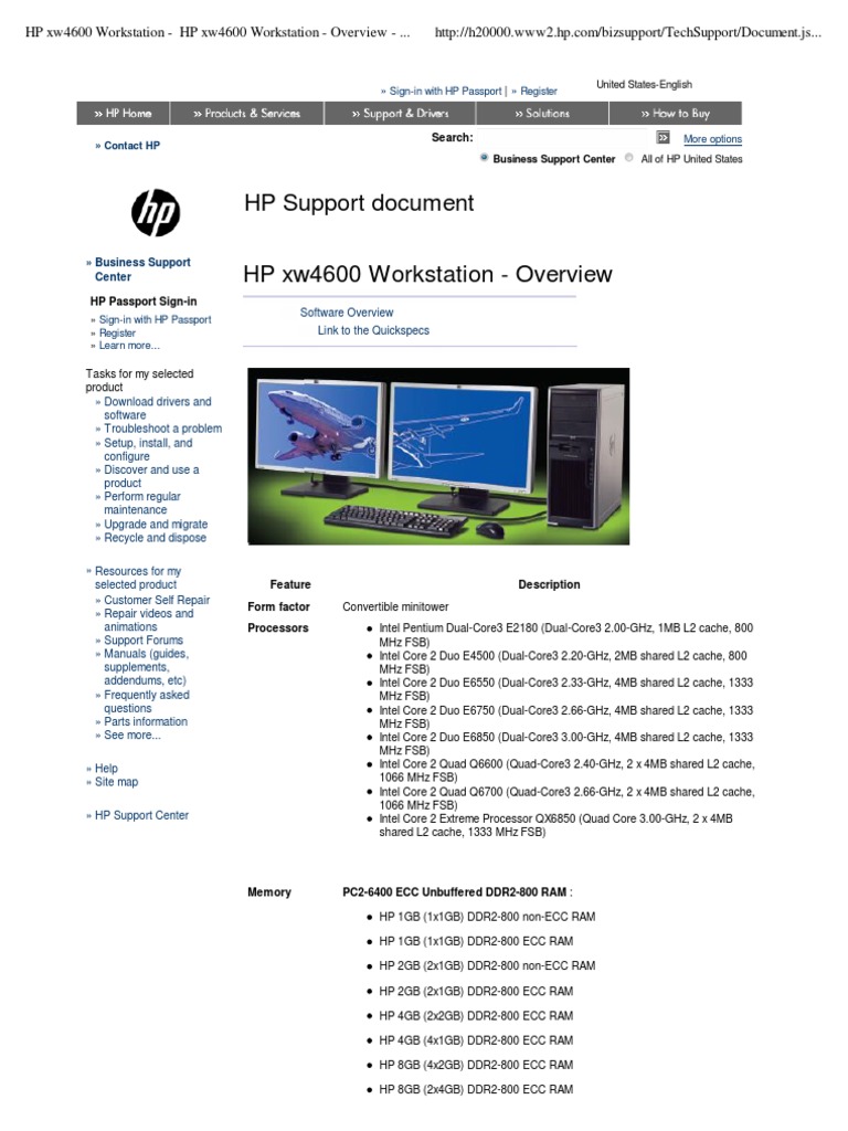 HP xw4600 Workstation HP xw4600 Workstation Overview c01184908