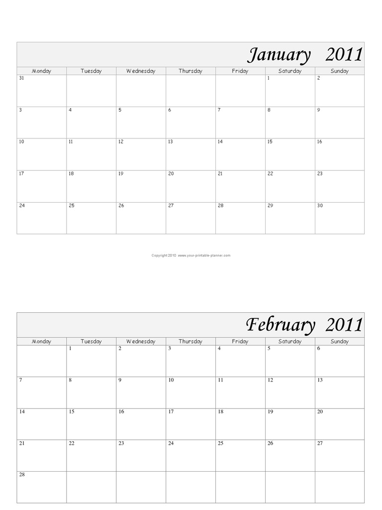 Monthly Calendar Grey | PDF