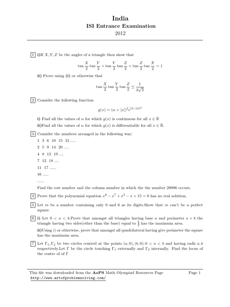 ISI Entrance Examination-2012 | PDF