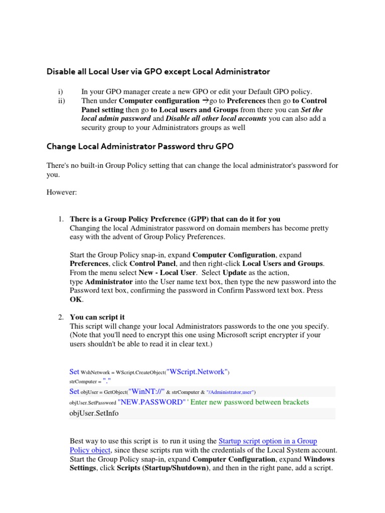 Disable All Local User Via GPO Except Local Administrator | PDF