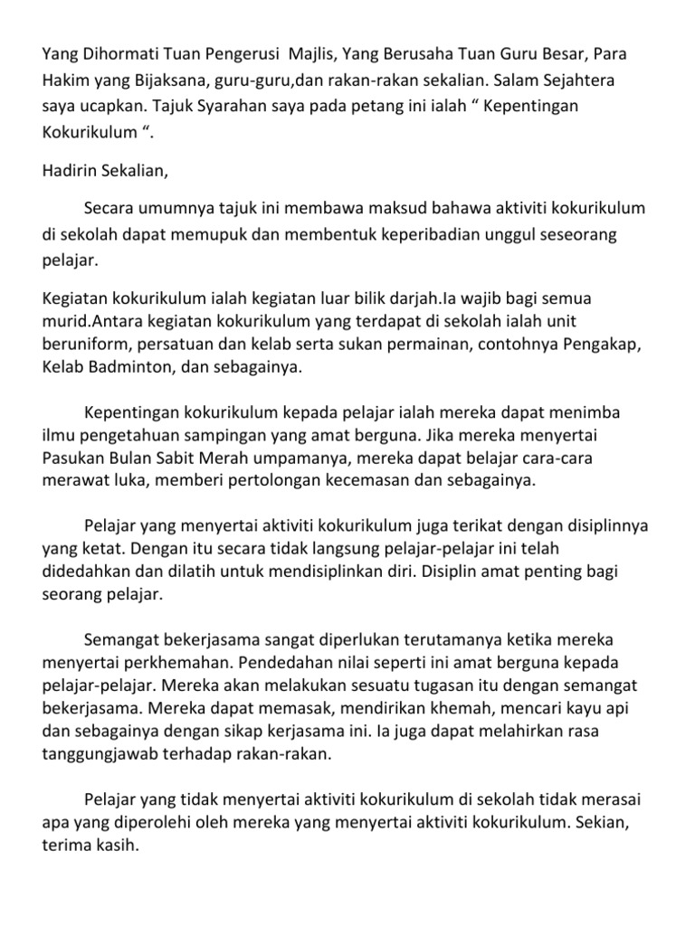 Syarahan Kepentingan Kokurikulum Pdf