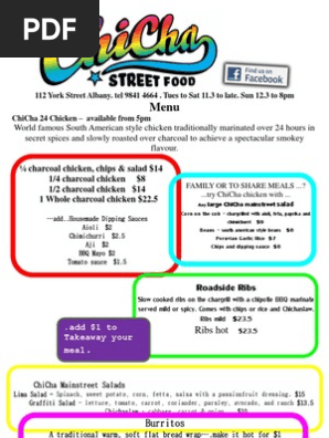 Chicha Street Food Menu
