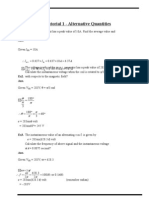 Tutorial 1 - Alternative Quantities: Ex1. An Alternating Current Has A Peak Value of 10A. Find The Average Value and Ans