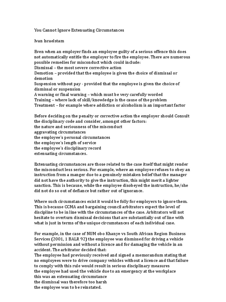 Understanding Extenuating Circumstances in Employment Disciplinary ...