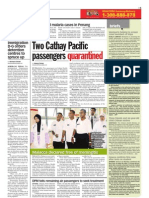 TheSun 2009-05-20 Page05 Two Cathay Pacific Passengers Quarantined