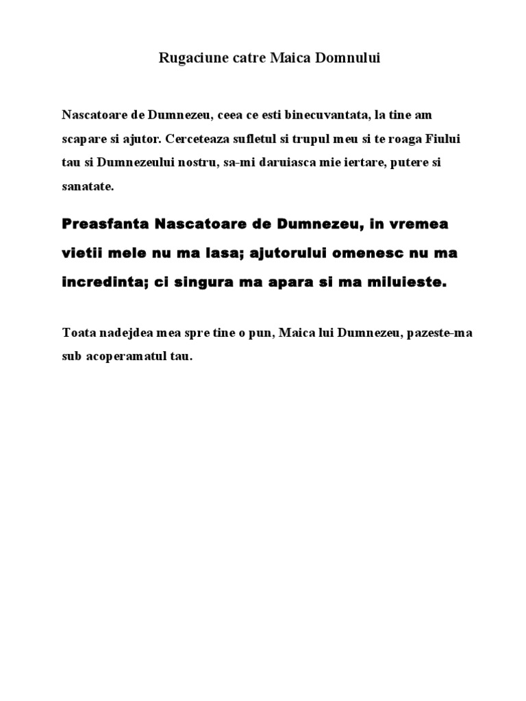 Rugaciune Catre Maica Domnului Pentru Sanatate Rugaciune Catre Maica Domnului | PDF
