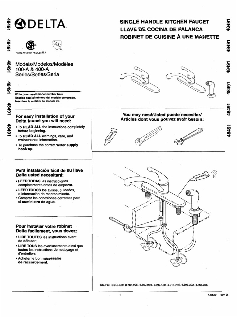 Delta Faucet 100-A & 400-A Installation Manual | PDF