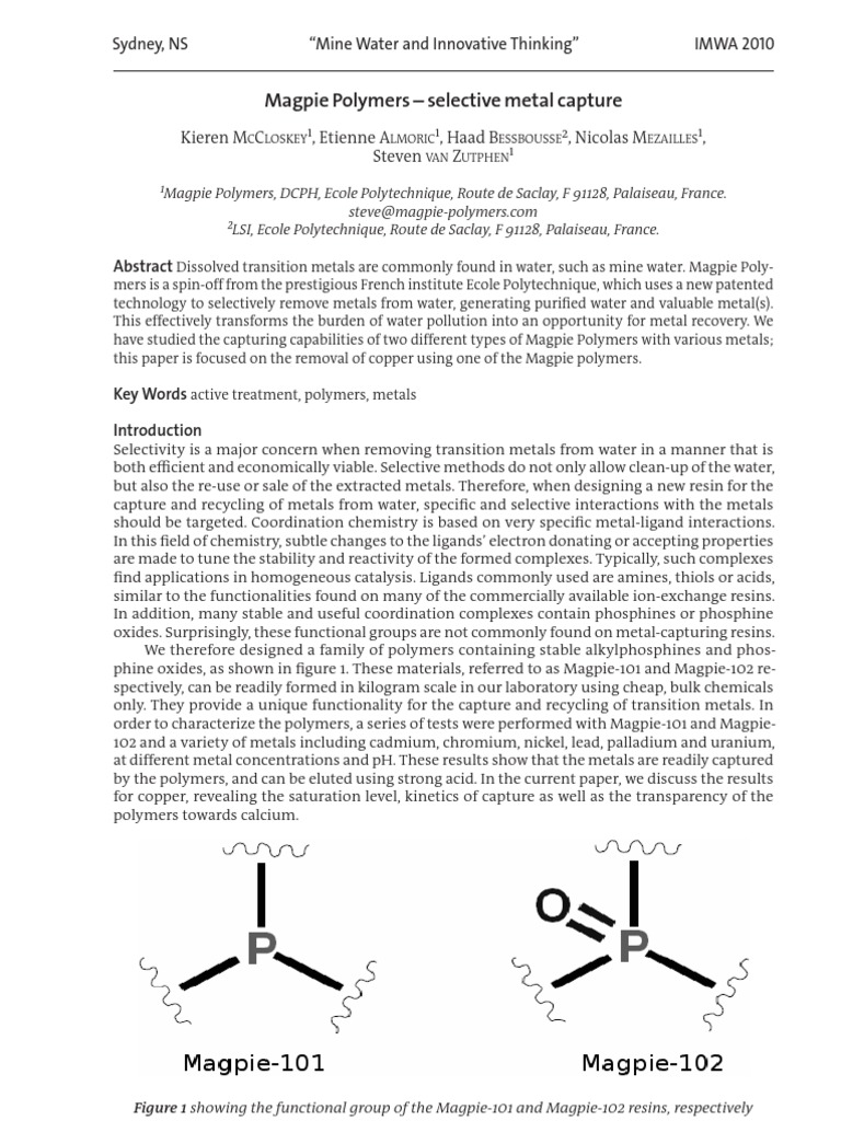 Selective Copper Capture by Magpie Polymers | PDF | Ph | Coordination ...
