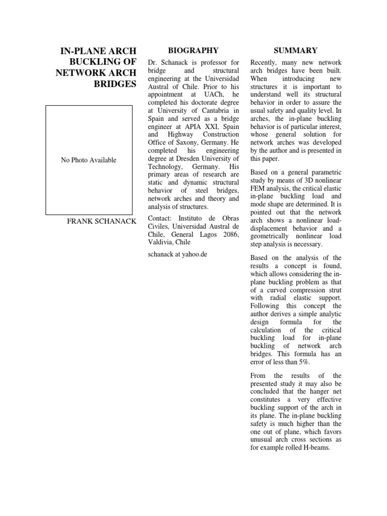 In-Plane Buckling of Network Arch Bridges | PDF | Buckling | Bending