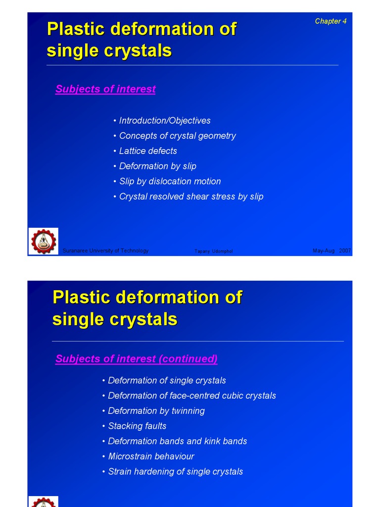 Plastic Deformation of metals Dislocation Plasticity (Physics)