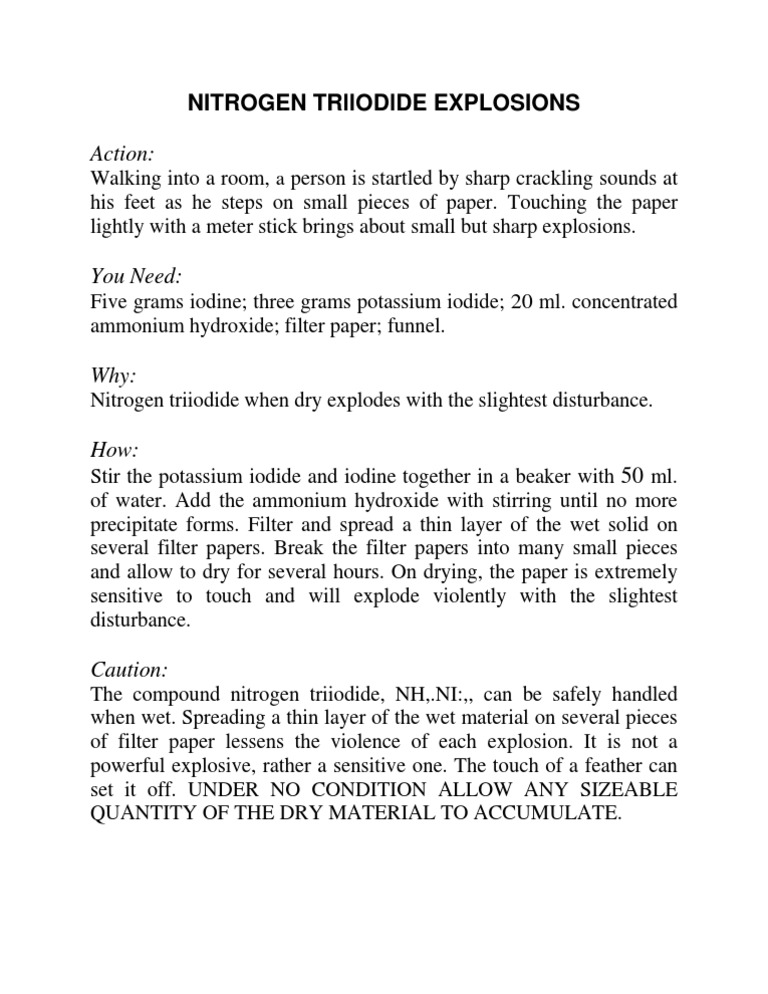 Nitrogen Triiodide Explosion Guide | PDF | Home & Garden