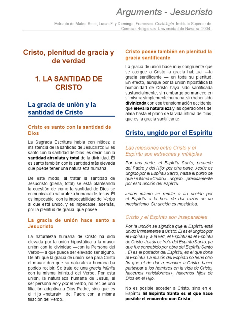 La Santidad y Ciencia de Jesucristo | PDF | Cristo (título) | Gracia en ...