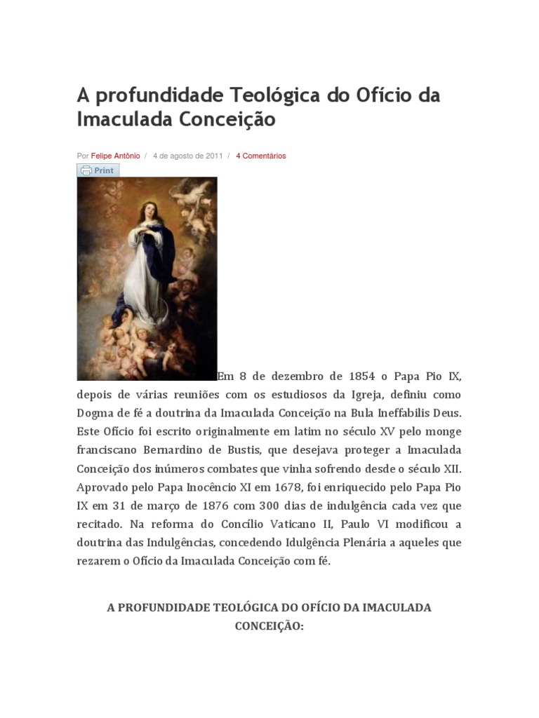 A profundidade Teológica do Ofício da Imaculada Conceição Maria, Mãe de Jesus Santo