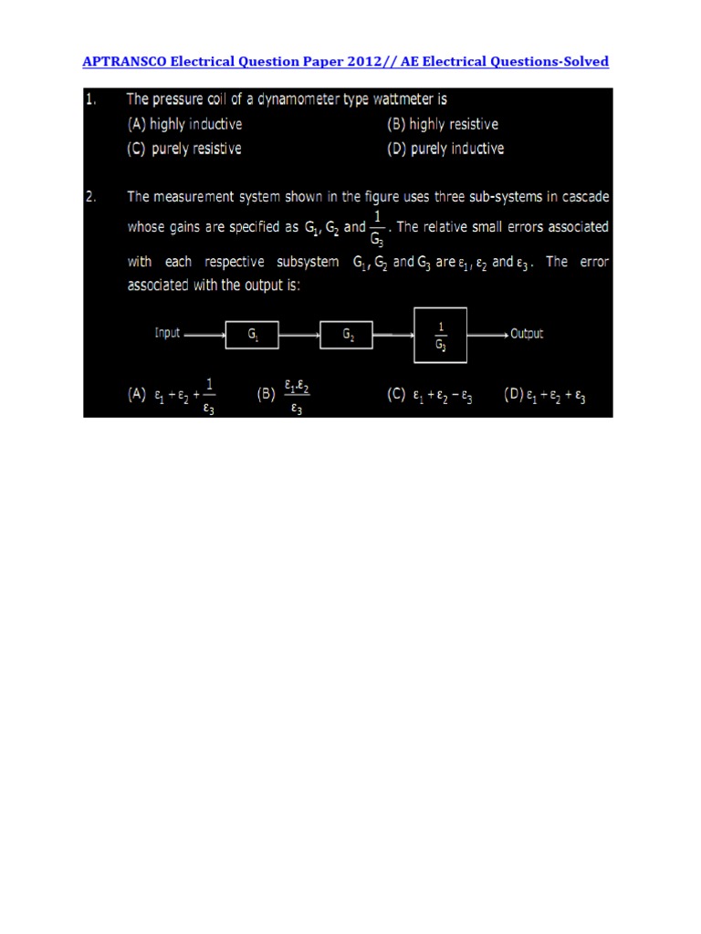 APTRANSCO AE Electrical 2012 Paper | PDF | Teaching Methods & Materials