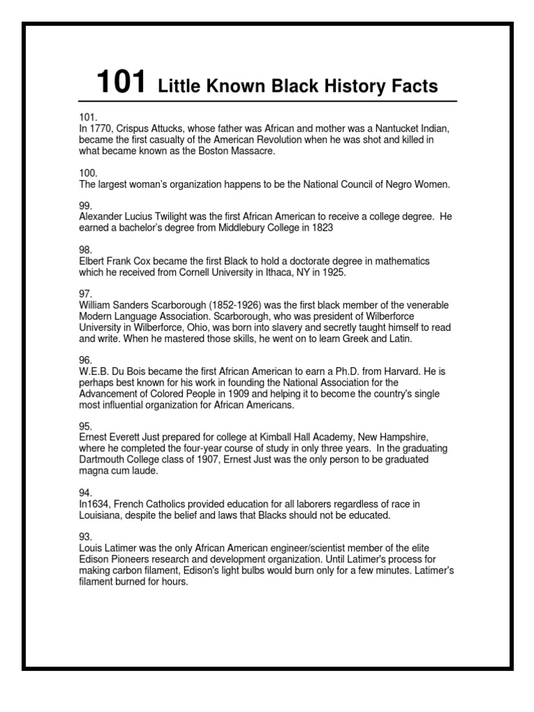 100 BLACK HISTORY FACTS PDF intelligence overview