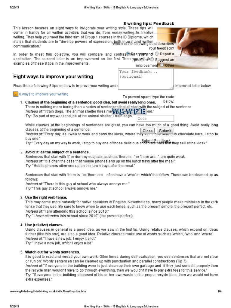 8 Writing Tips - Skills | PDF | Verb | Sentence (Linguistics)