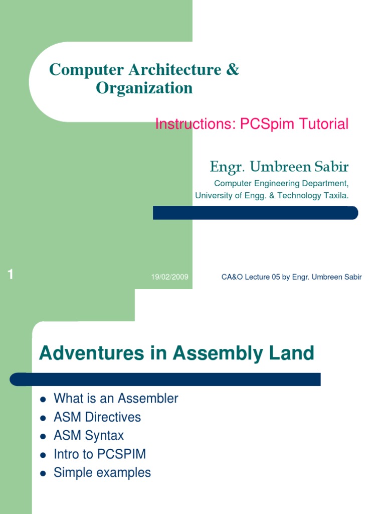 Computer Architecture & Organization: Instructions: Pcspim Tutorial ...