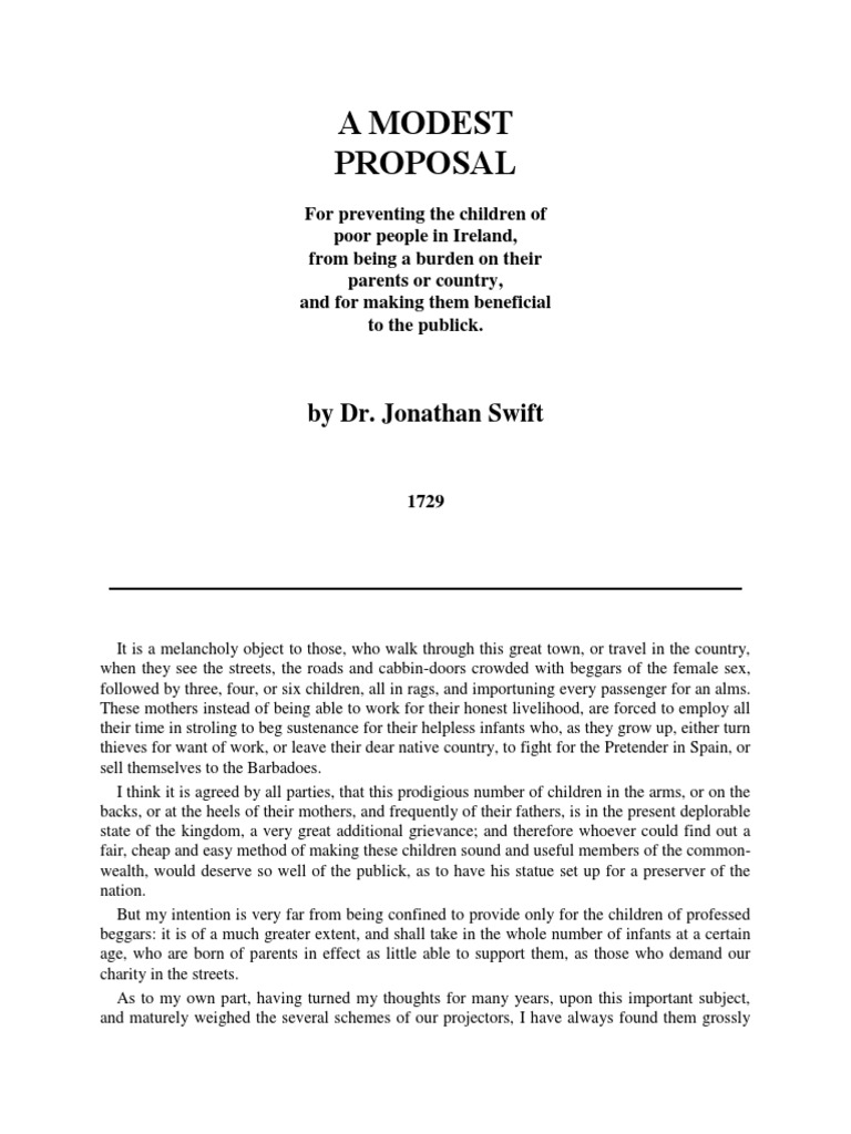 A Modest Proposal Jonathan Swift PDF