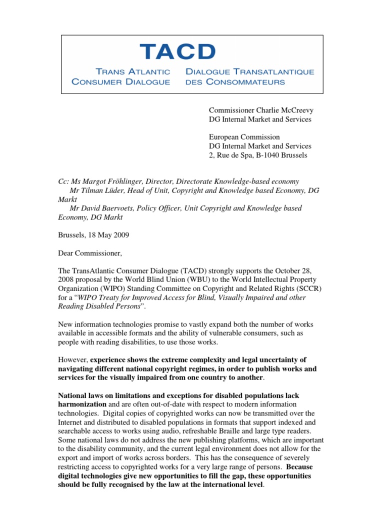 TACD WBU supportletterEC | PDF | Accessibility | Copyright