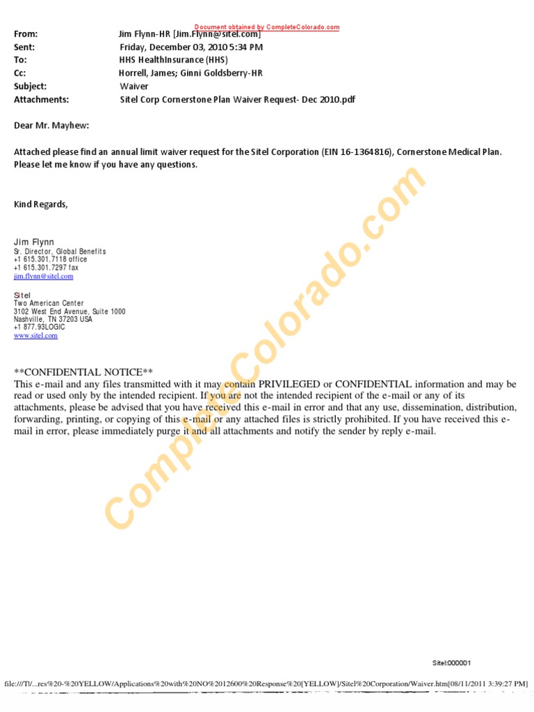 Sitel Corporation - Redacted Bates HW | PDF | United States Department Of  Health And Human Services | Email
