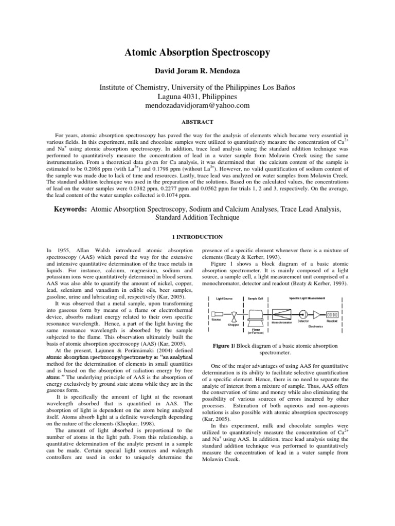 Atomic Absorption Spectroscopy Analysis | PDF | Atomic Absorption ...