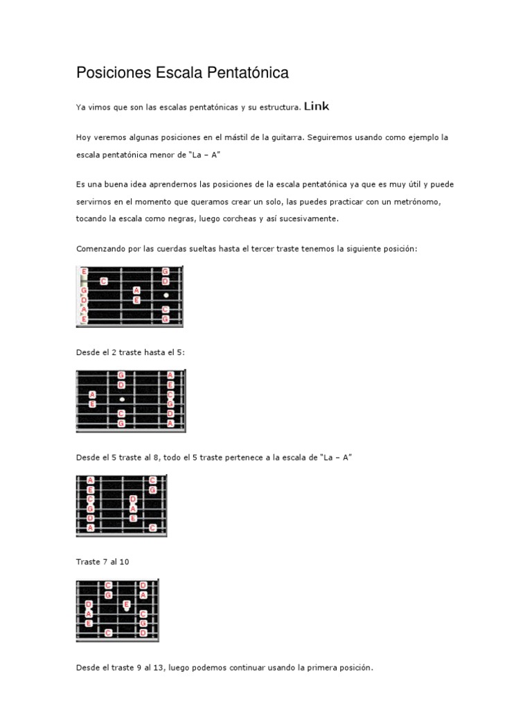 5 Posiciones de la Escala Pentatónica | PDF | Escala (música) | Escala ...