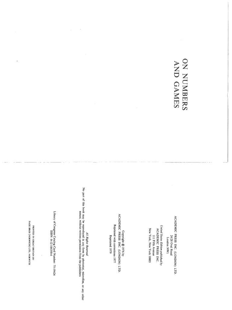 Portrait On Numbers and Games by Conway | PDF