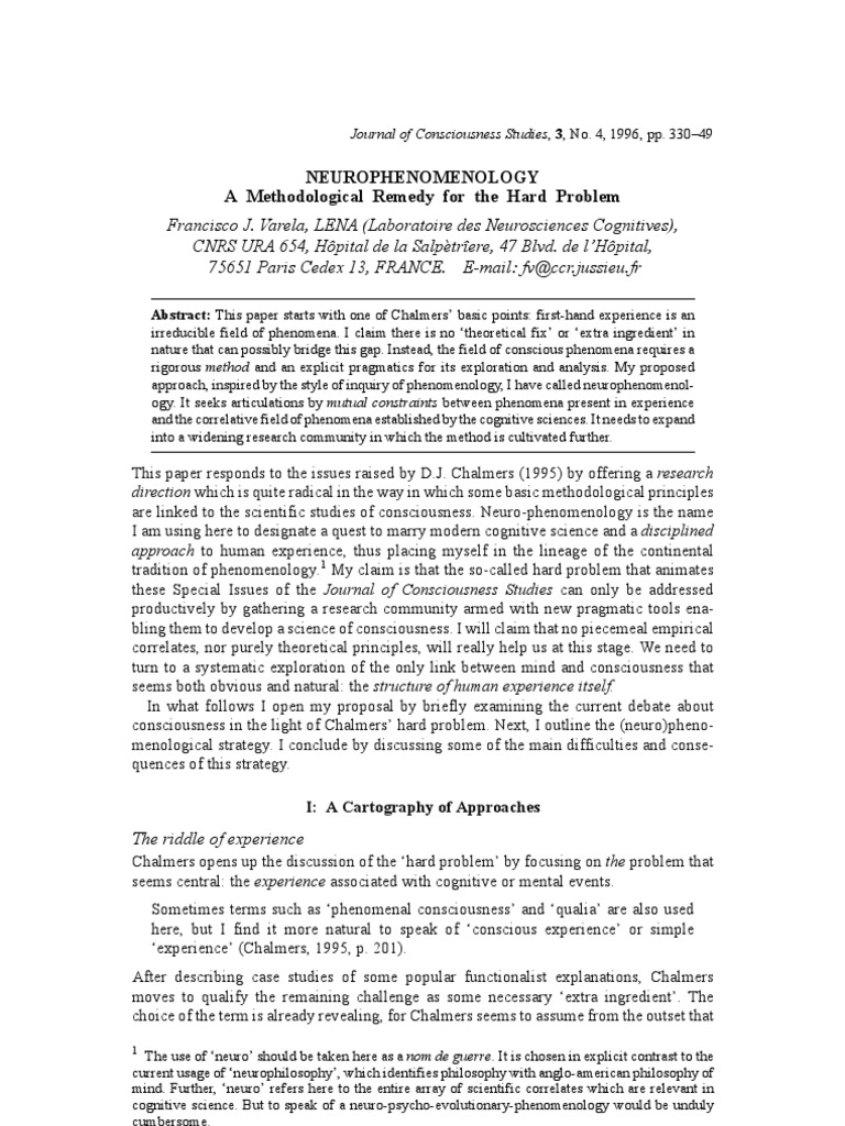 Varela 1996 JCS Neurophenomenology | PDF | Science & Mathematics
