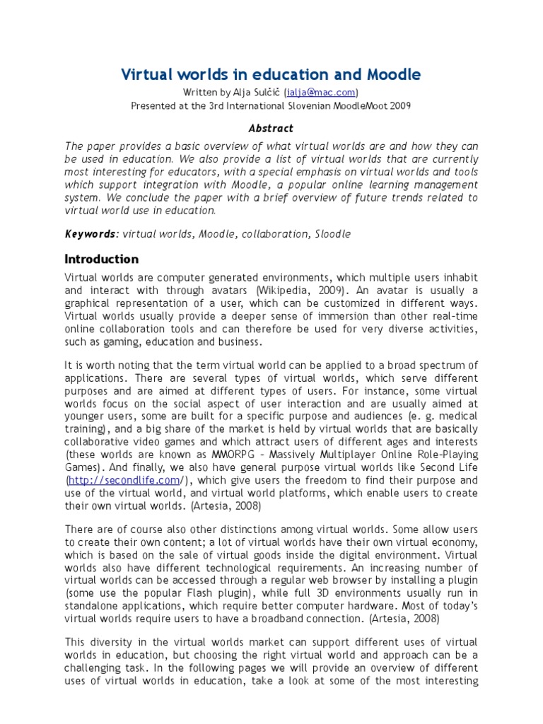 Using Virtual Worlds in Moodle Education | PDF | Virtual World | Moodle