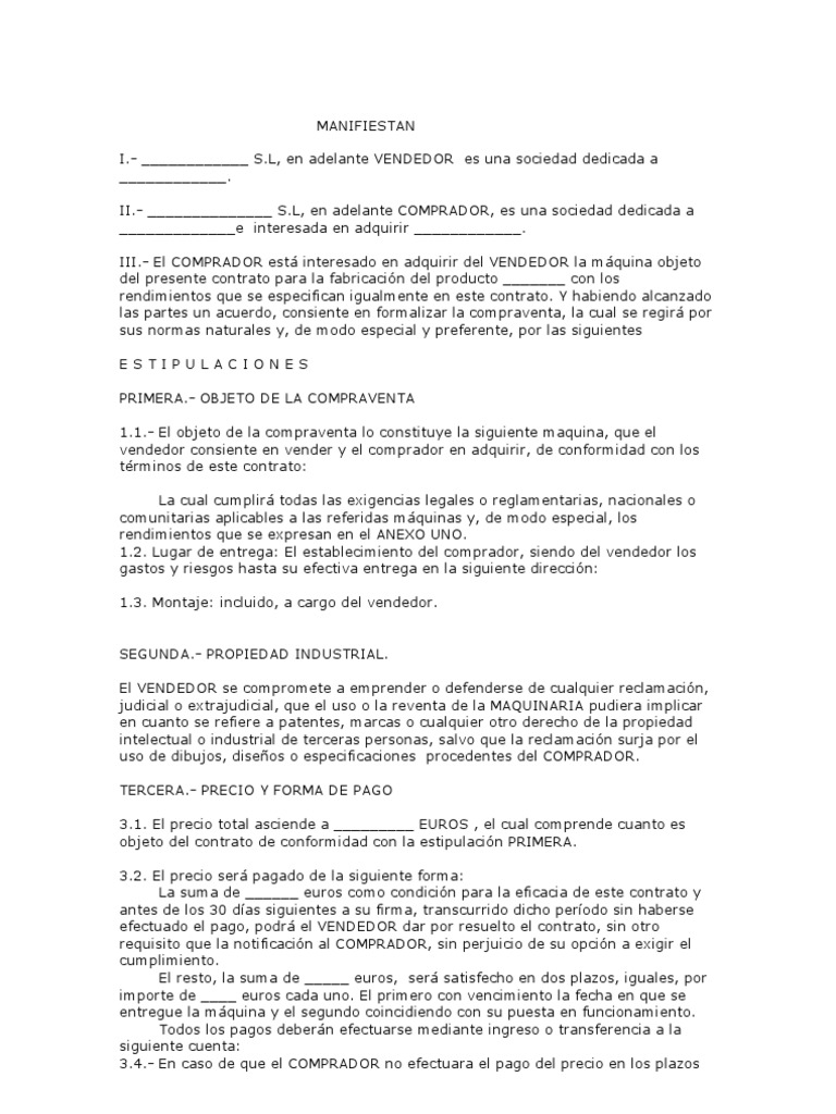 Contrato de Compraventa de Maquinaria | PDF | Finanzas y dinero