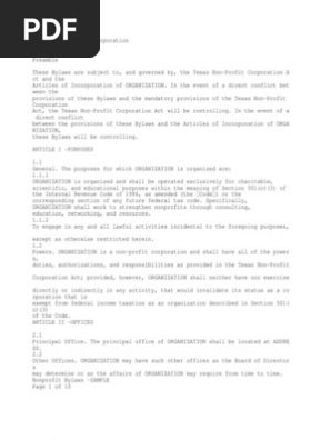 Sample Nonprofit Bylaws