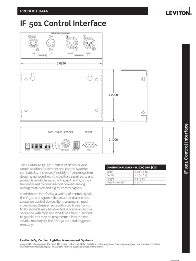 Product Specification Bulletin If 501 CONTROL INTERFACE PDF