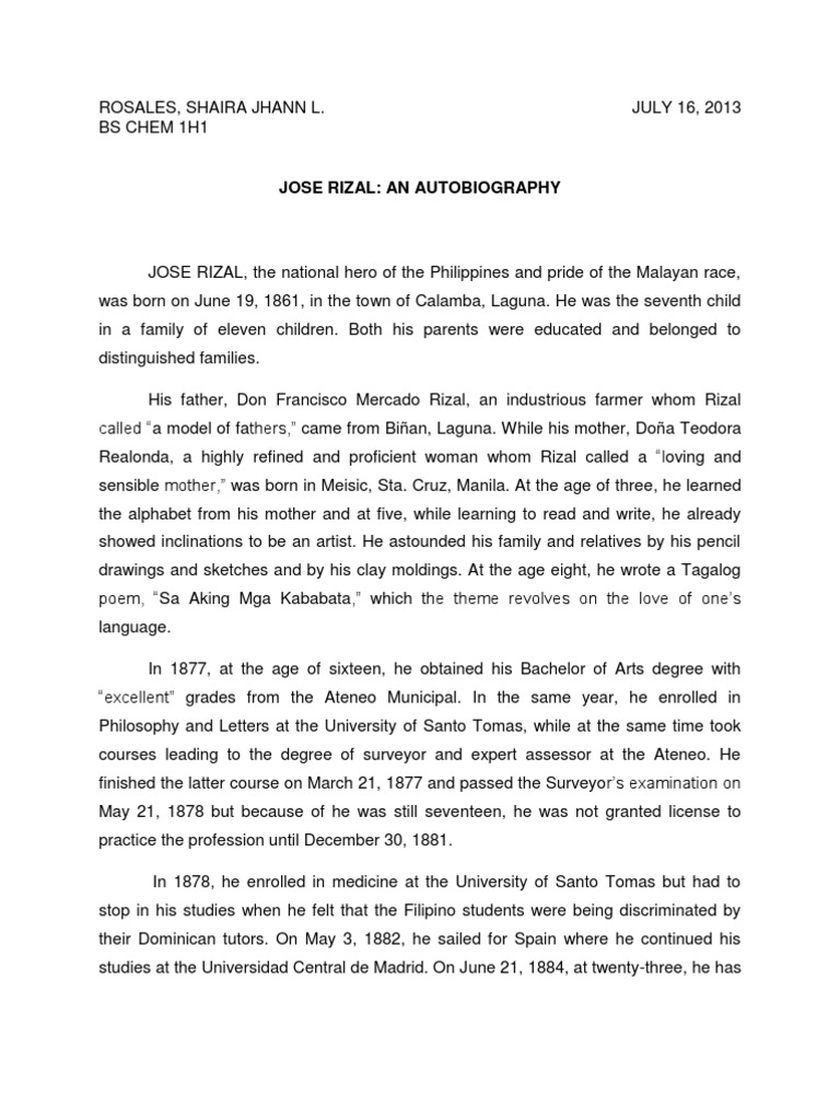Autobiography of Jose Rizal