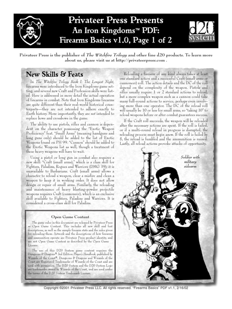 Privateer Firearms, For Iron Kingdoms, D20 PDF Firearms Copyright