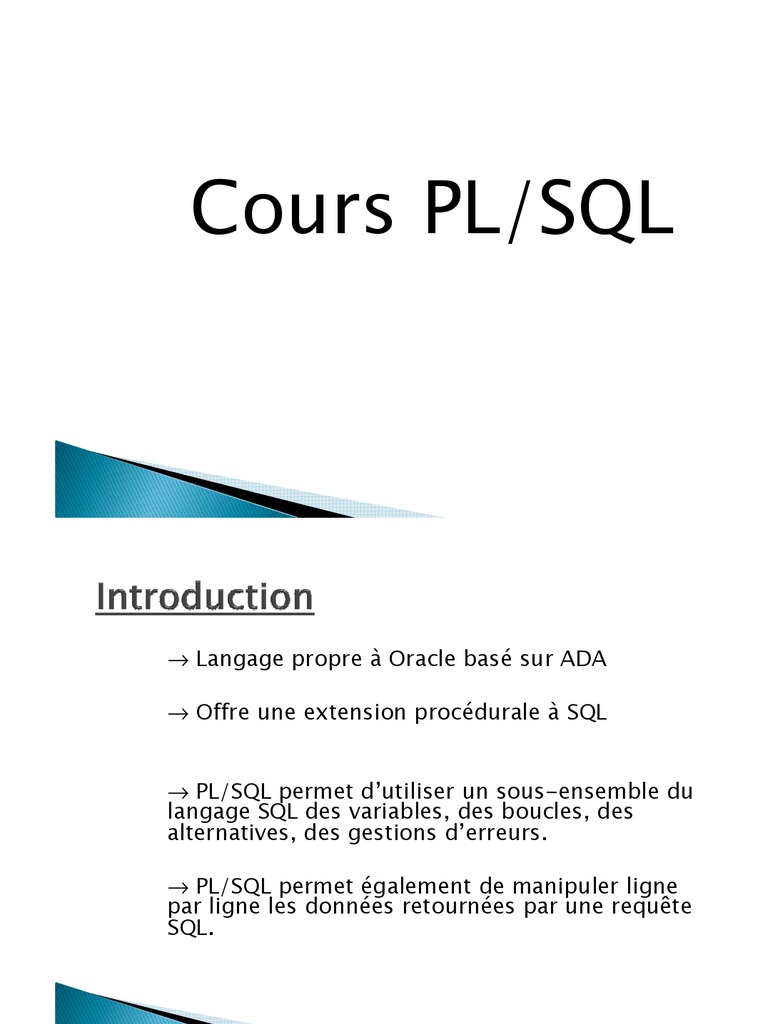 Introduction au langage PL/SQL d'Oracle | PDF | PL/SQL | SQL