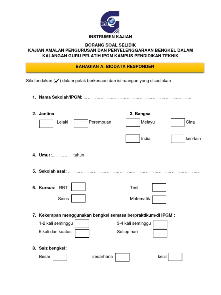 Contoh Borang Soal Selidik Rbt