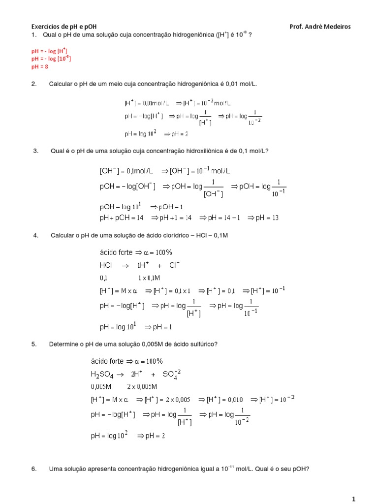 PH e pOH Exercicios Resolvidos | PDF | Ph | Ácido
