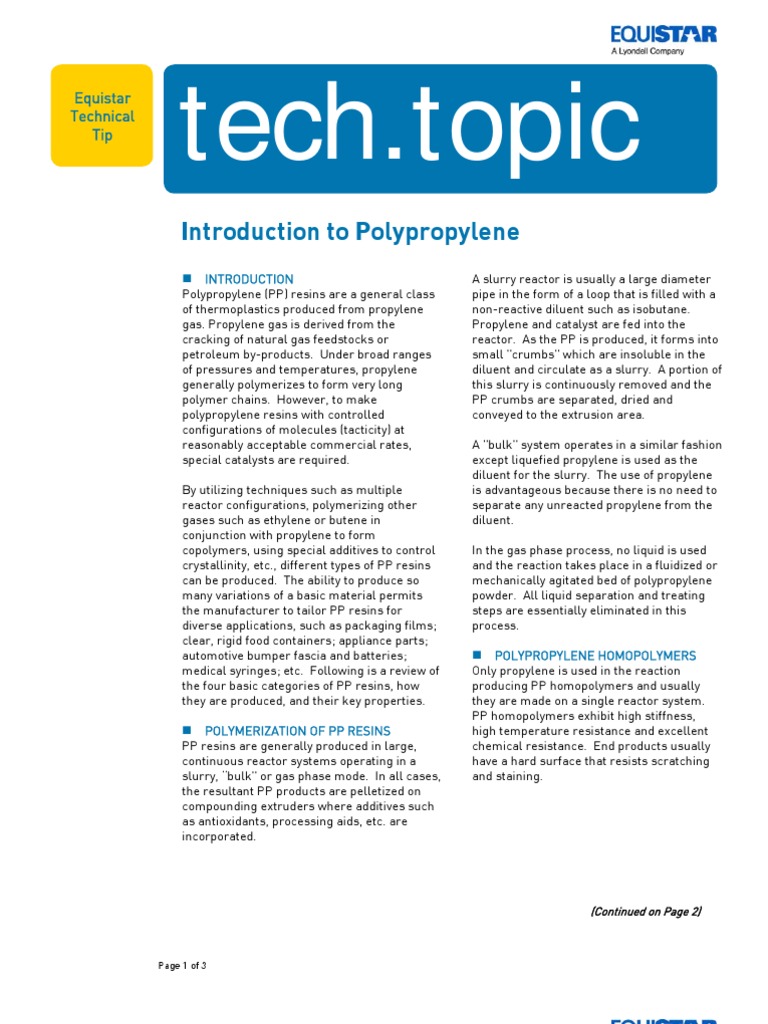 Intro To PP. Introduction To Polypropylene by Lyondellbasell | PDF ...