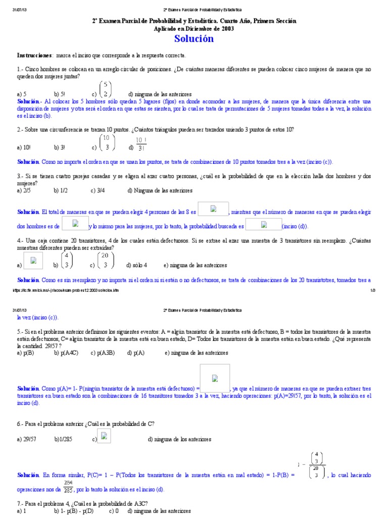 2 Examen Parcial de Probabilidad y Estadstica | PDF | Probabilidad ...